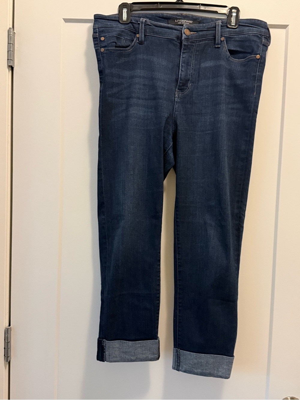Liverpool Dark Indigo Cropped Jeans with Cuffed Hem